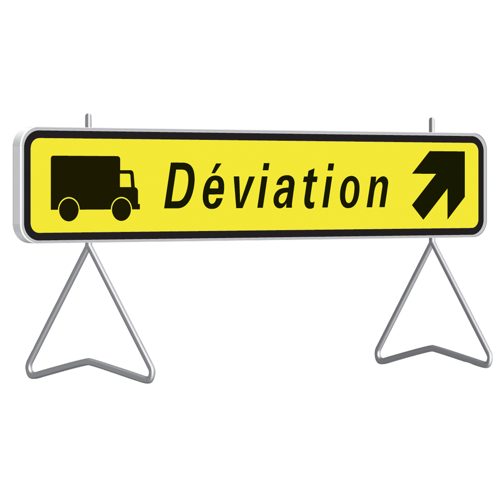Panneau de déviation temporaire Poids lourds à droite KD43b classe T1 + PIED - TALIAPLAST - 526023