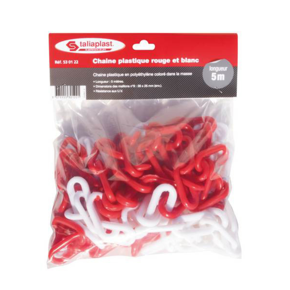 CHAINE PLASTIQUE ROUGE/BLANCHE Nø8 (SAC DE 5 ML) TALIAPLAST - 530122