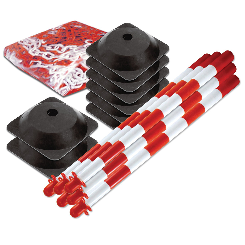 Lot 6 poteaux support 1,5kg + chaine 25m +2 pieds 2,5kg TALIAPLAST - 530319