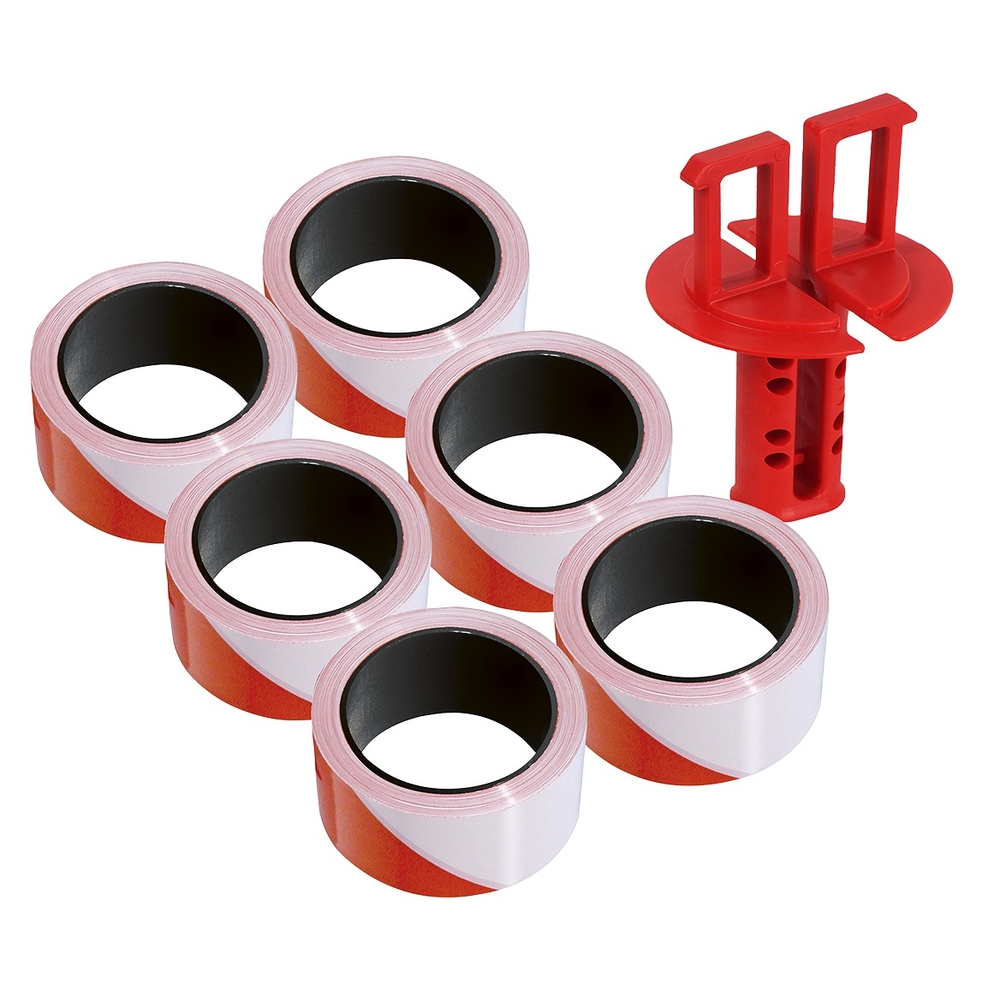 Lot de 6 Rubaplast rouge blanc 100mx50mm + dérouleur TALIAPLAST - 540399