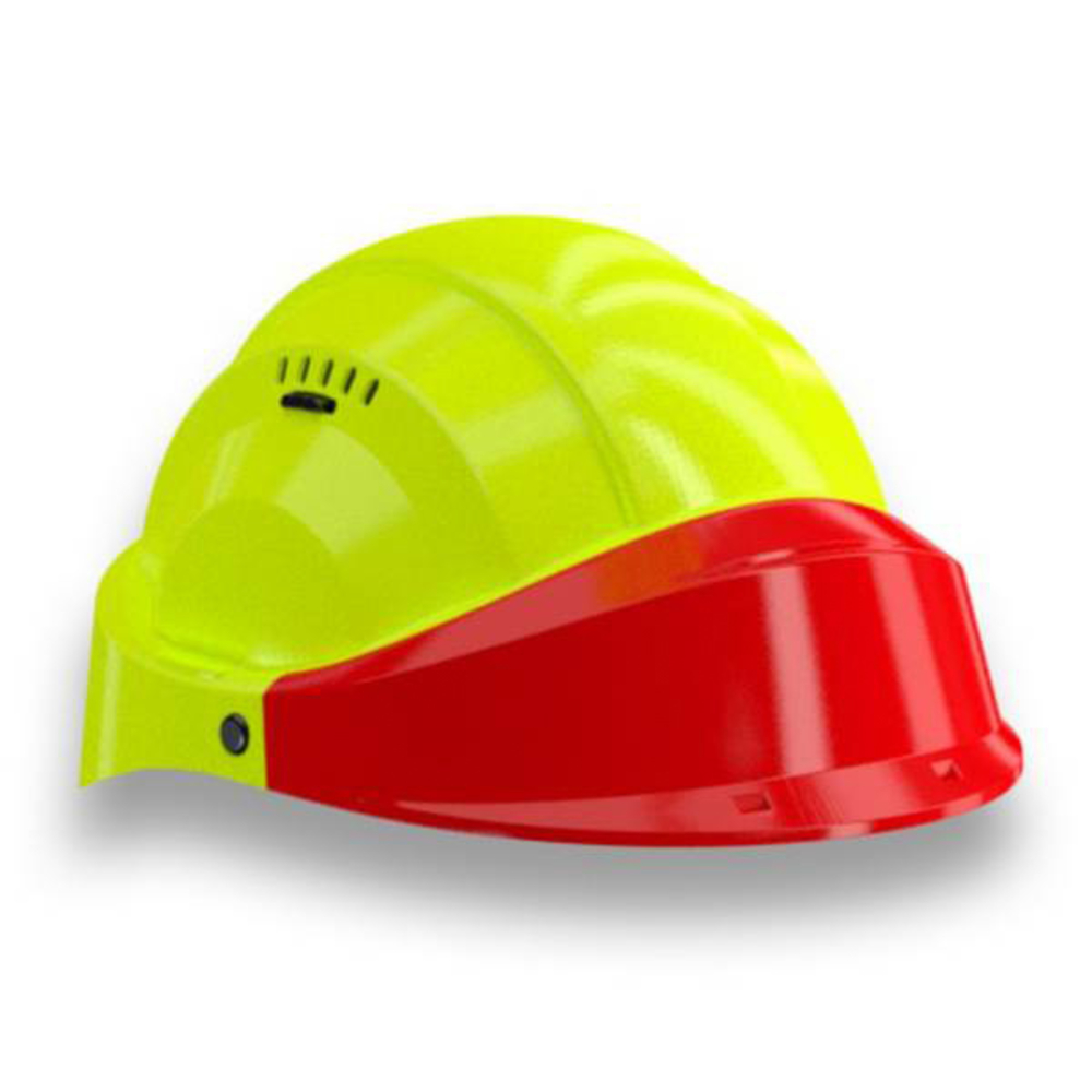 CASQUE 'ORIZON' FLUO JAUNE VISIERE ROUGE TALIAPLAST - 563576