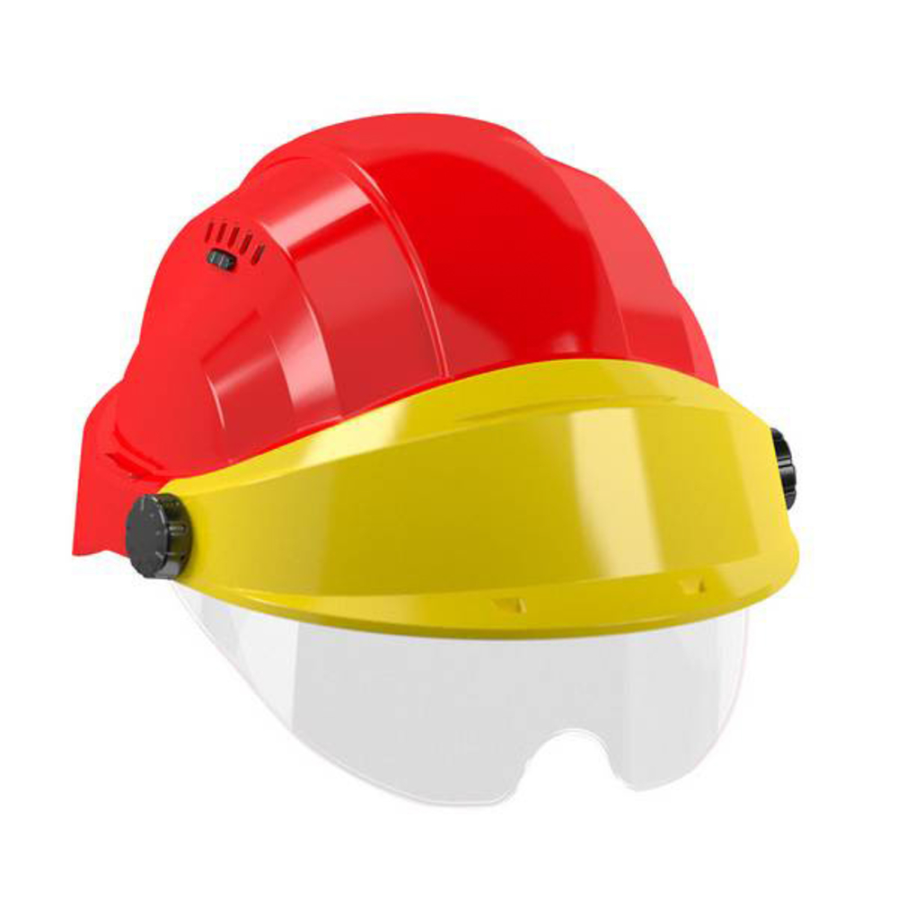 CASQUE 'ORIZON' ROUGE VISIERE JAUNE AVEC LUNETTE TALIAPLAST - 563762