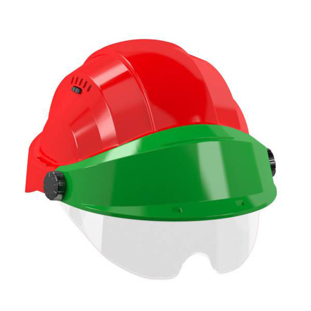 CASQUE 'ORIZON' ROUGE VISIERE VERTE AVEC LUNETTE TALIAPLAST - 563763