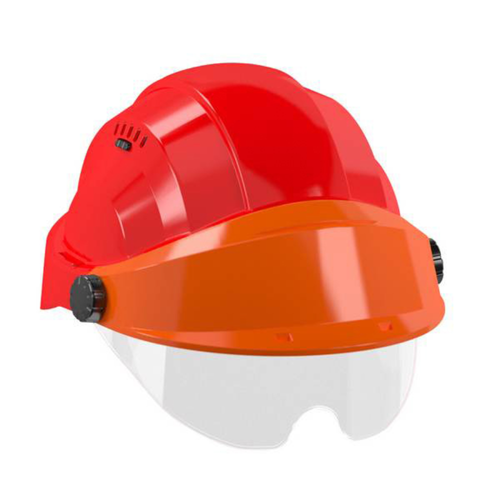 CASQUE 'ORIZON' ROUGE VISIERE ORANGE AVEC LUNETTE TALIAPLAST - 563765