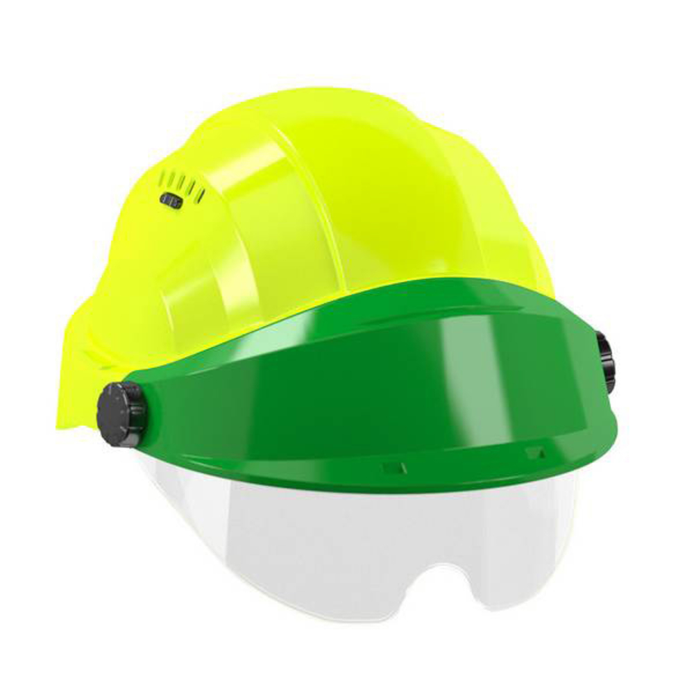 CASQUE 'ORIZON' FLUO JAUNE VISIERE VERTE AVEC LUNETTE TALIAPLAST - 563773