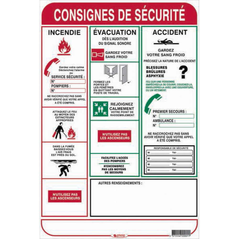 CONSIGNES DE SECURITE 450X300mm TALIAPLAST - 620001