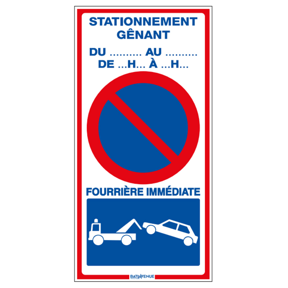 Panneau 2x1 'Stationnement gênant' 400 x 800 mm TALIAPLAST - 620012