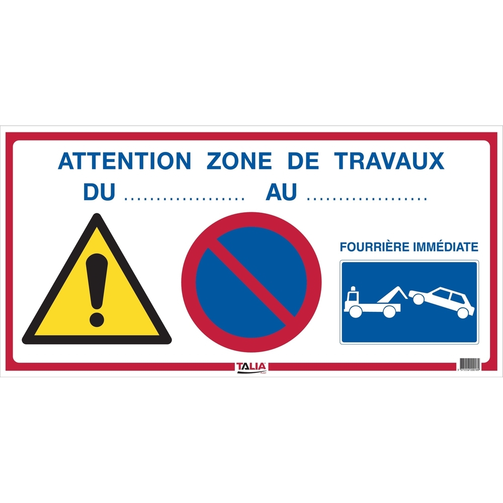 Panneau attention zone de travaux 800x400 mm - TALIAPLAST - 620018