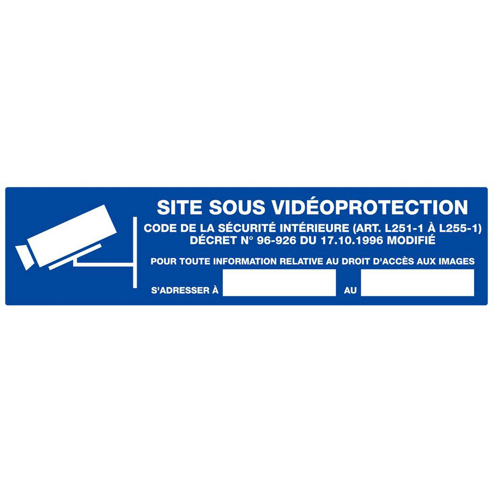 Panneau rigide SITE SOUS VIDEOPROTECTION 200x52mm TALIAPLAST - 620238