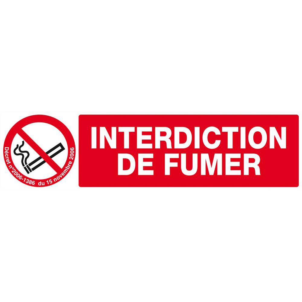 Panneau rigide INTERDICTION DE FUMER (DECRET DU 15/11/2006) 200x52mm TALIAPLAST - 620335