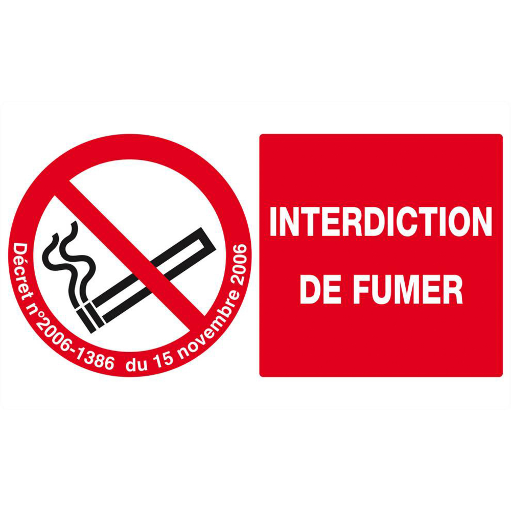 Panneau rigide INTERDICTION DE FUMER (DECRET DU 15/11/2006) 330x200mm TALIAPLAST - 621335