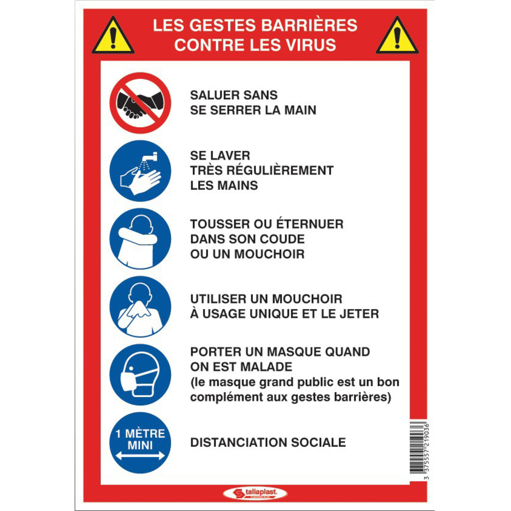 Signalétique COVID-19 Les 5 gestes barrieres (covid-19) TALIAPLAST - 621903