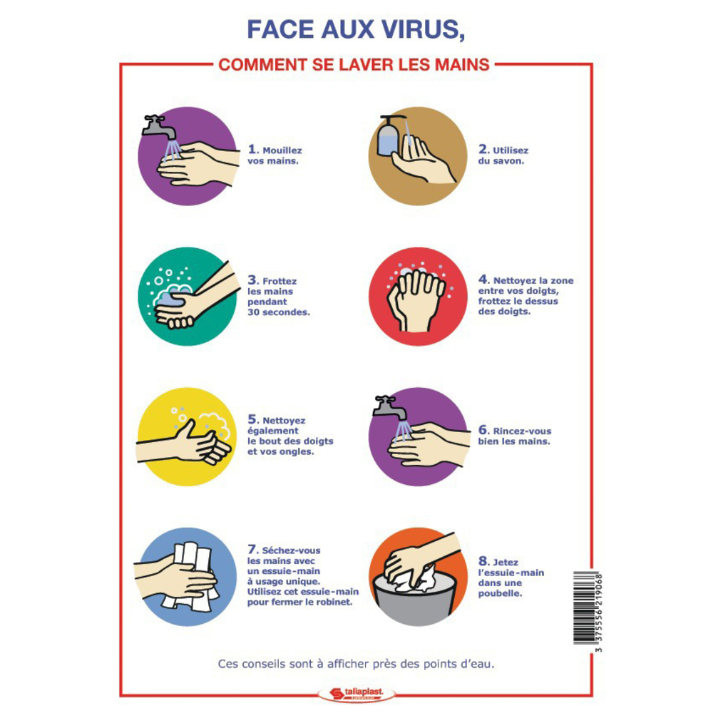Signalétique Comment se laver les mains (covid-19) TALIAPLAST - 621906