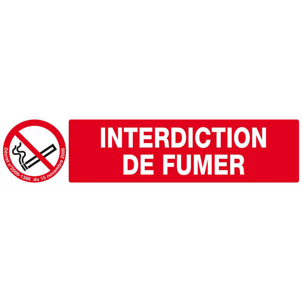 Panneau rigide INTERDICTION DE FUMER (DECRET DU 15/11/2006) 330X75MM TALIAPLAST - 625335