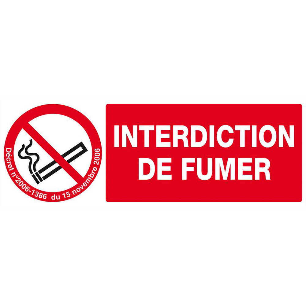 Panneau rigide INTERDICTION DE FUMER (DECRET DU 15/11/2006) 330x120mm TALIAPLAST - 626335