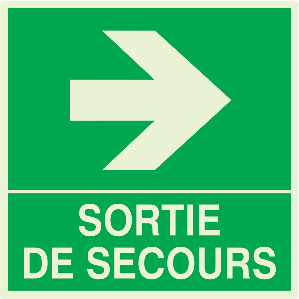 SORTIE DE SECOURS FLECHE A DROITE LUMINESCENT 200x200mm TALIAPLAST - 638409