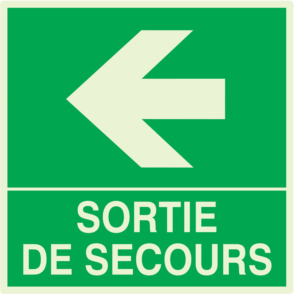 SORTIE DE SECOURS FLECHE A GAUCHE LUMINESCENT 200x200mm TALIAPLAST - 638414