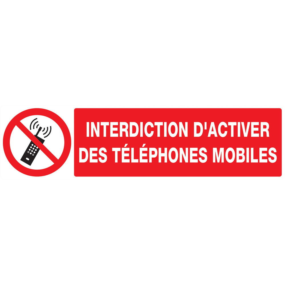 Panneau adhésif INTERDICTION D'ACTIVER DES TELEPHONES MOBILES 200x52mm TALIAPLAST - 720233