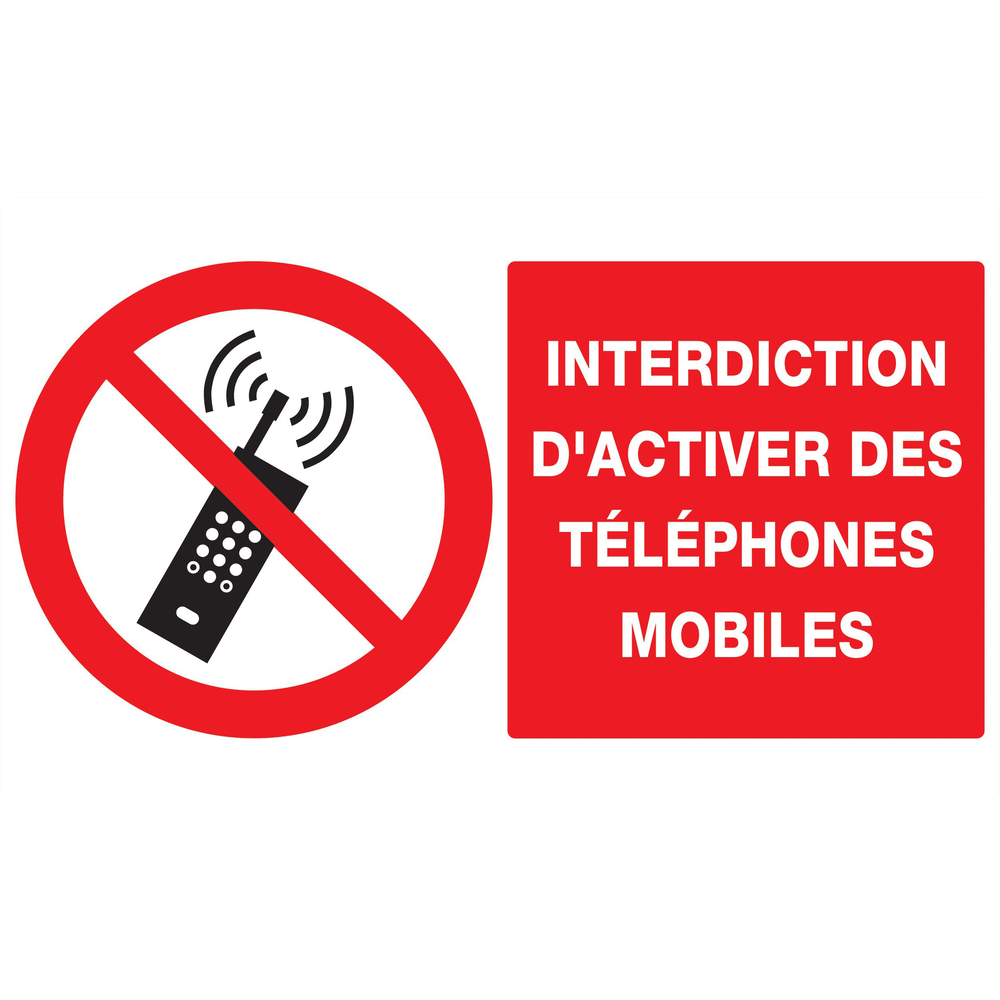 Panneau adhésif INTERDICTION D'ACTIVER DES TELEPHONES MOBILES 330x200mm TALIAPLAST - 721233