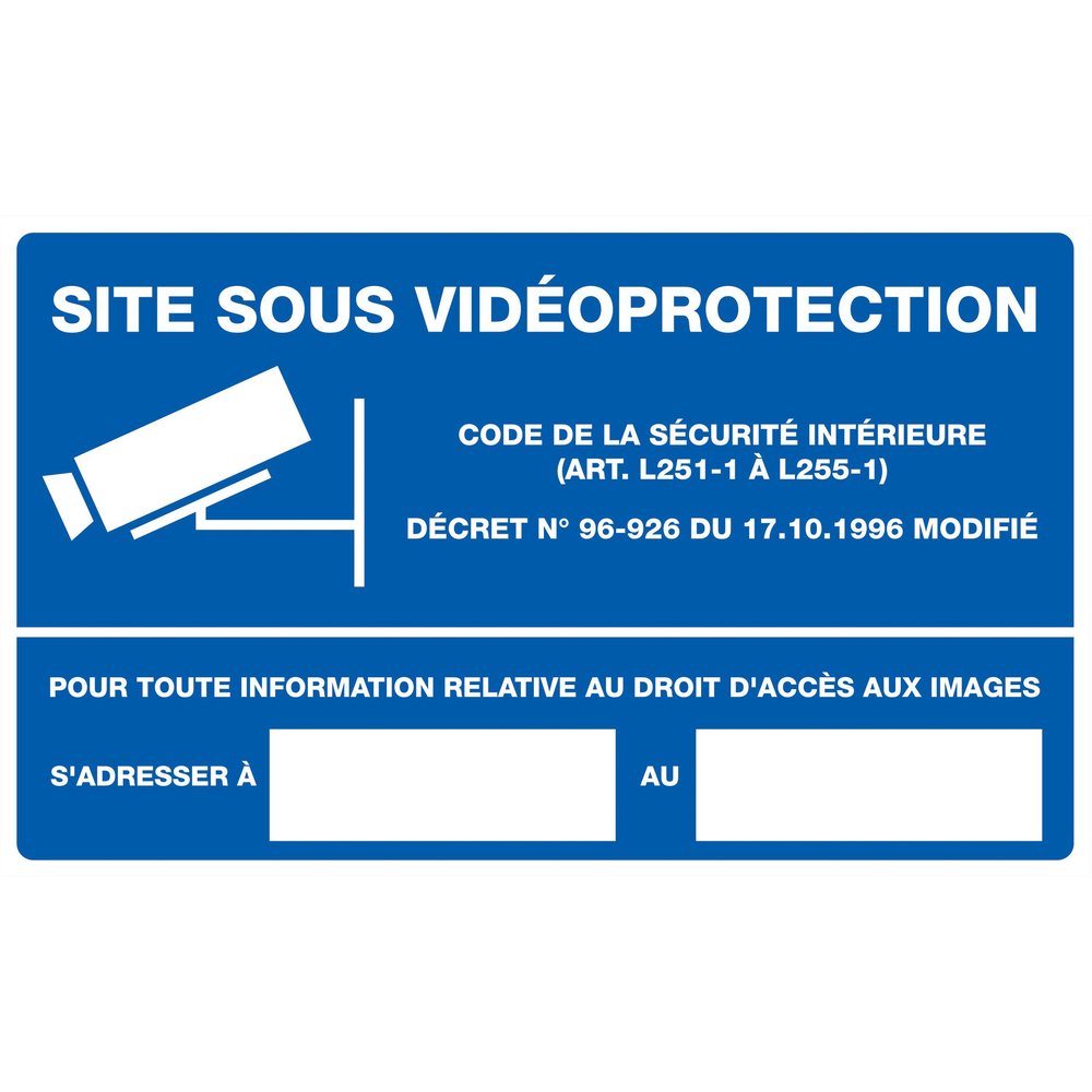 Panneau adhésif SITE SOUS VIDEOPROTECTION 330X200MM TALIAPLAST - 721240