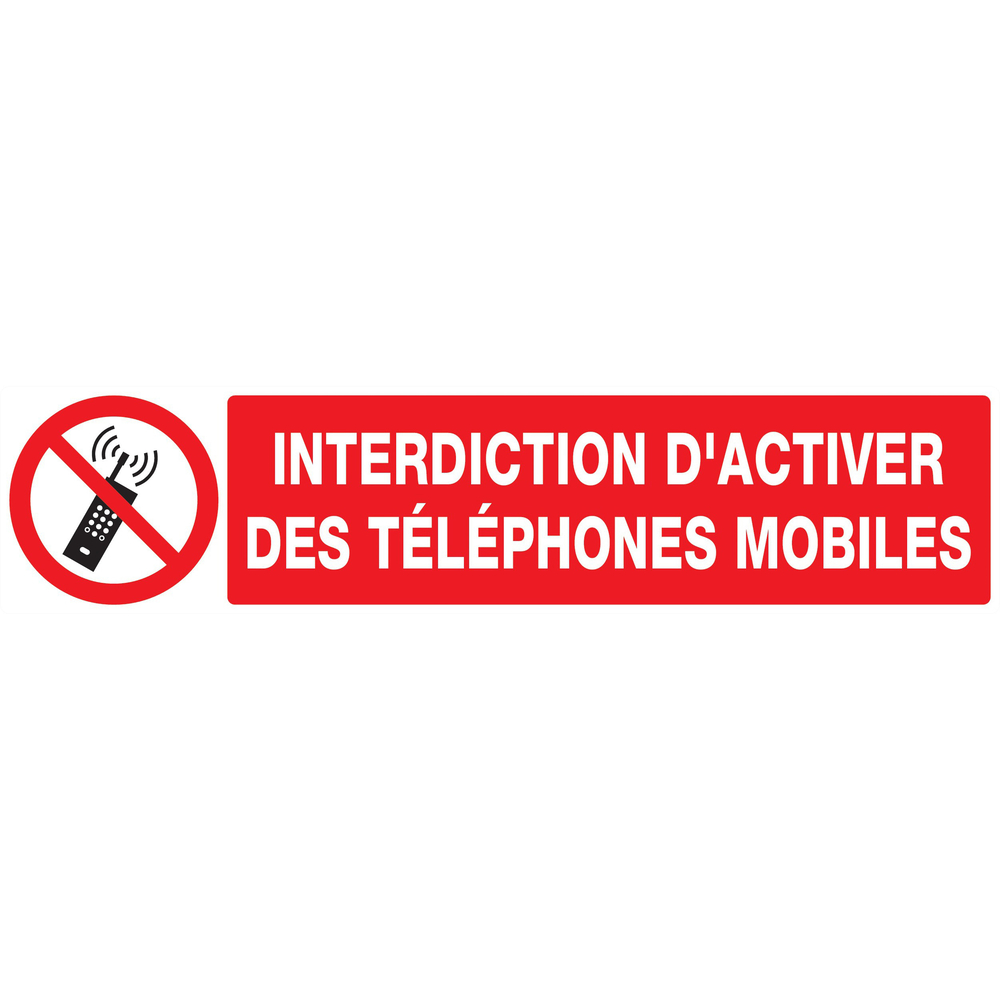 Panneau adhésif INTERDICTION D'ACTIVER DES TELEPHONES MOBILES 330x75mm TALIAPLAST - 725233