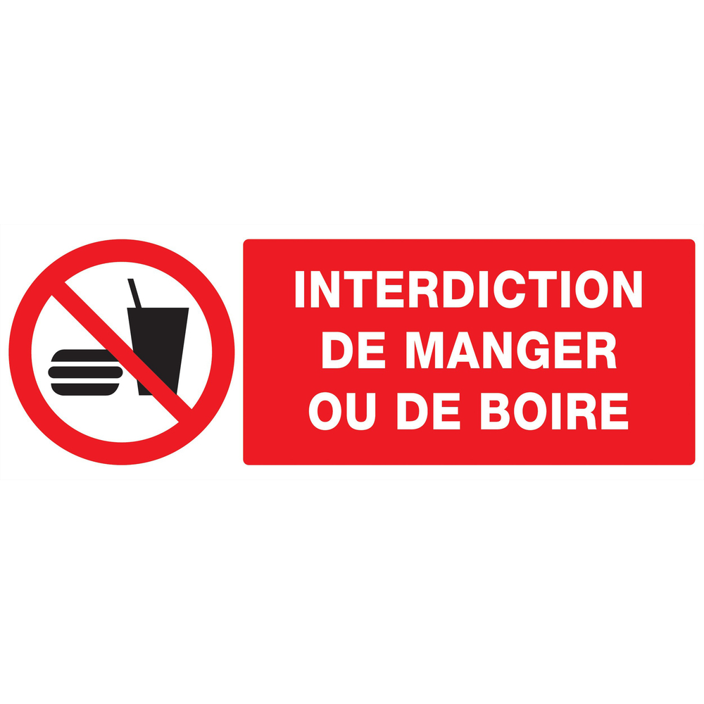 Panneau adhésif INTERDICTION DE MANGER OU DE BOIRE 330X120MM TALIAPLAST - 726229
