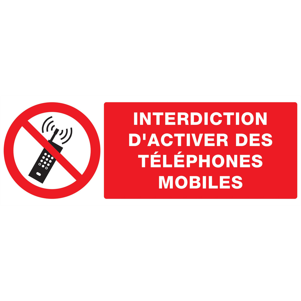 Panneau adhésif INTERDICTION D'ACTIVER DES TELEPHONES MOBILES 330x120mm TALIAPLAST - 726233