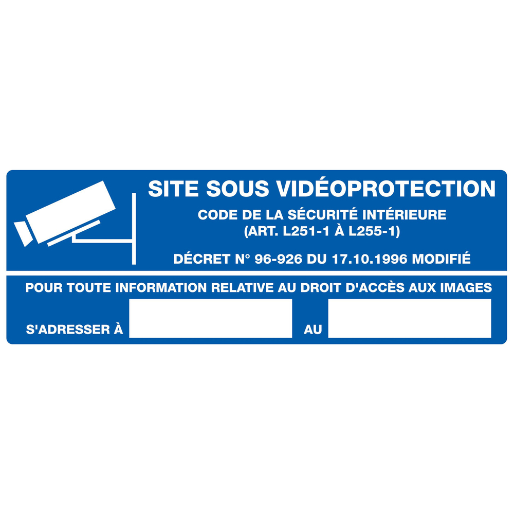 Panneau adhésif SITE SOUS VIDEOPROTECTION 330X120MM TALIAPLAST - 726238