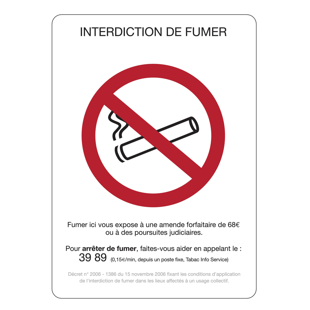 PANNEAU INTERDICTION DE FUMER 210X297MM (A4) ADHESIF TALIAPLAST - 729002