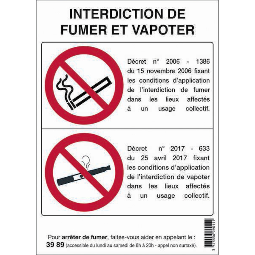 INTERDICTION DE FUMER ET VAPOTER 150X210mm (A5) ADHESIF TALIAPLAST - 729011