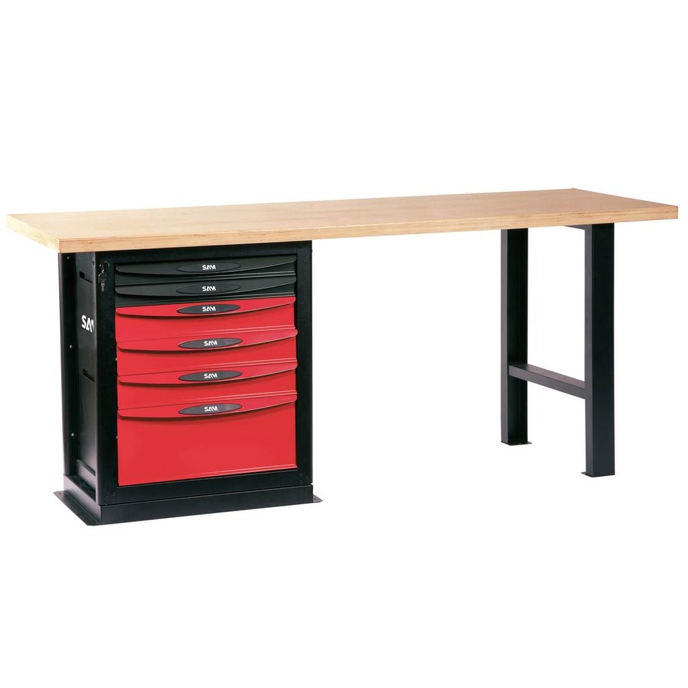 ETABLI PLATEAU BOIS 2 METRES ET COFFRE 6 TIROIRS SAM OUTILLAGE - 2006PM
