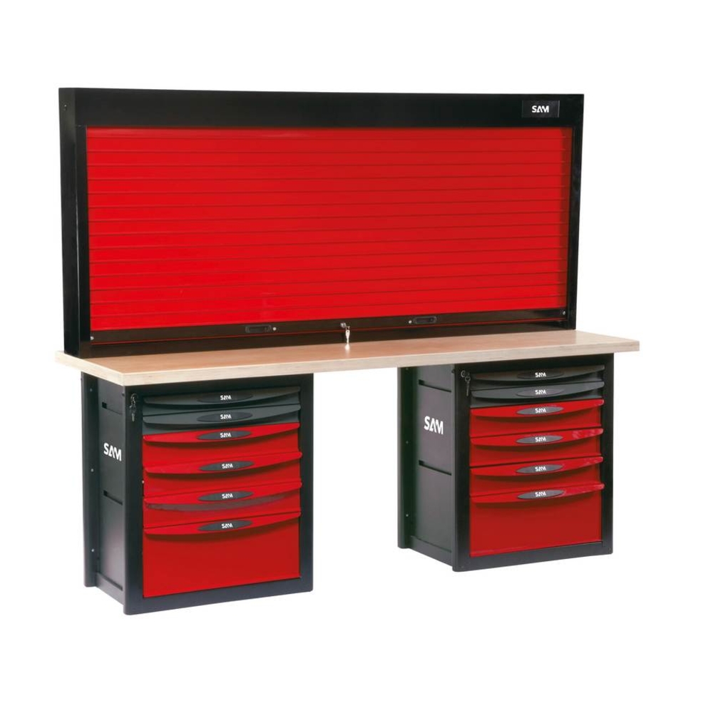 ETABLI D'ATELIER 12 TIROIRS AVEC ARMOIRE A RIDEAU SAM OUTILLAGE - 2012PMA