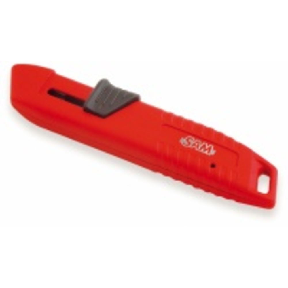 SAM OUTILLAGE-COUTEAU AUTO-RETRACTABLE BIMATIERE CORPS ZAMAC A LAMES TRAPEZOIDALE-378-40