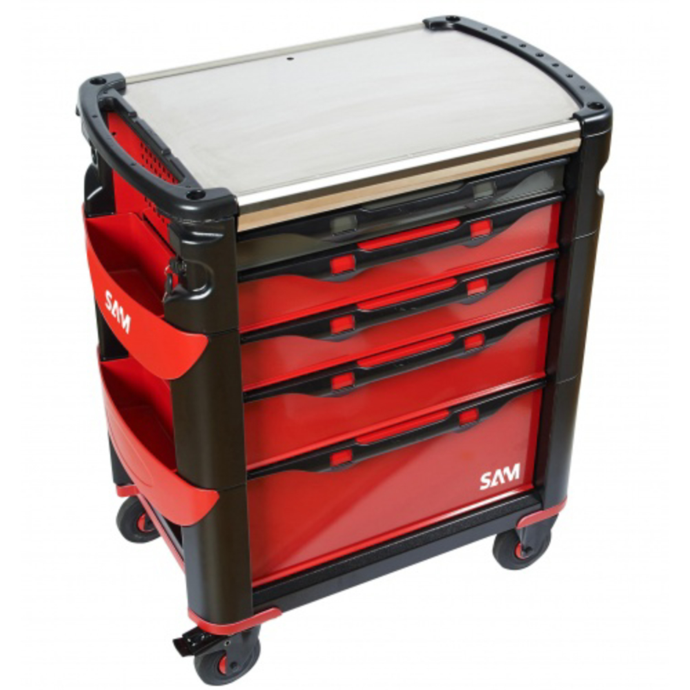 Servante 41 - 5 tiroirs - rouge - plateau inox SAM OUTILLAGE - 415H