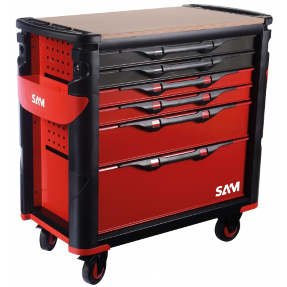 Servante 41 - xl - 6 tiroirs - rouge - plateau bois SAM OUTILLAGE - 416BXL