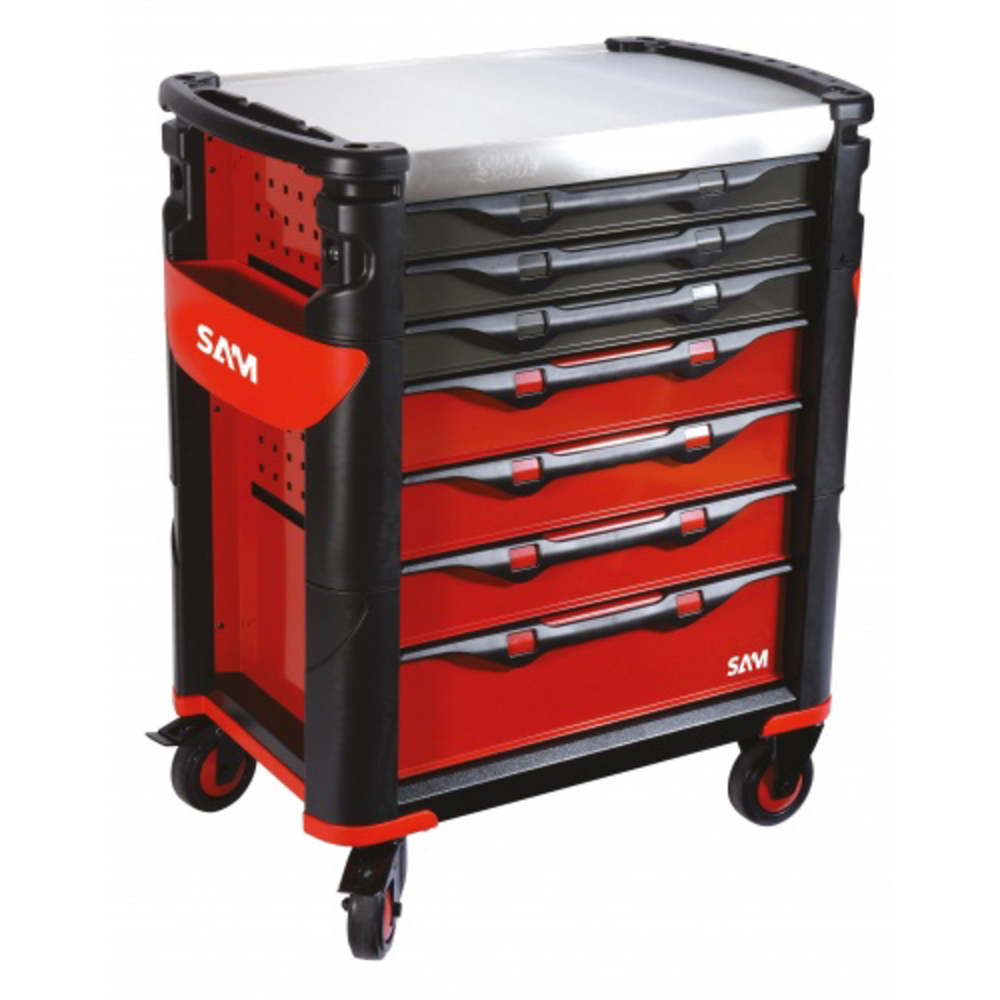 SERVANTE GRAND VOLUME SAM OUTILLAGE SÉRIE 41 - 7 TIROIRS - rouge - plateau inox - 417H