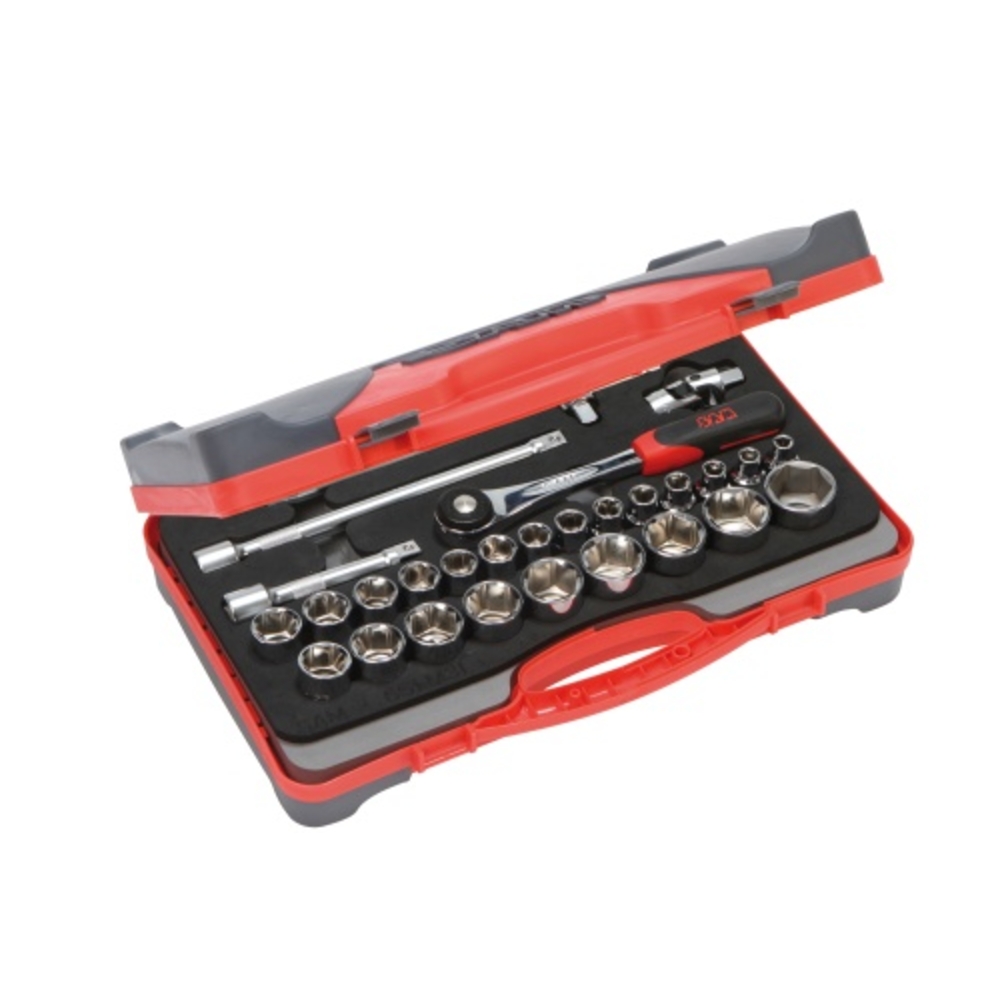COFFRET SAM OUTILLAGE DE DOUILLES 6 PANS 1/2' ET ACCESSOIRES 28 OUTILS -75-SH28