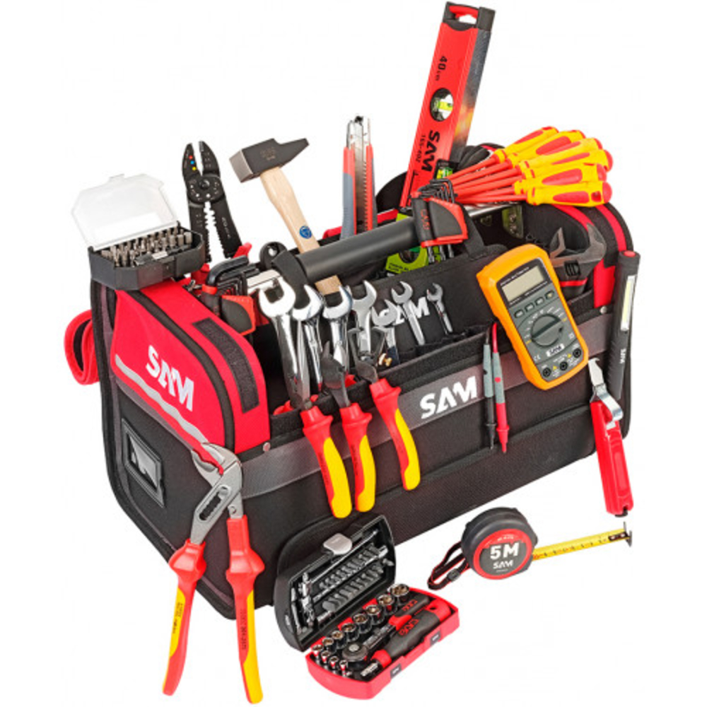 CAISSE TEXTILE 39L AVEC COMPOSITION ÉLECTRICIEN 122 OUTILS SAM OUTILLAGE - CPELEC1