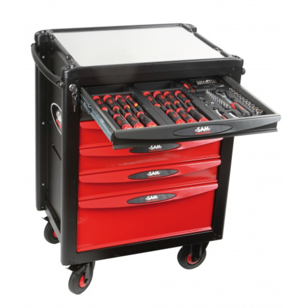 SERVANTE SERVI-640 6 TIROIRS + COMPOSITION MAINTENANCE INDUSTRIELLE 200 OUTILS EN MODULES ABS SAM OUTILLAGE - CPP200SV4