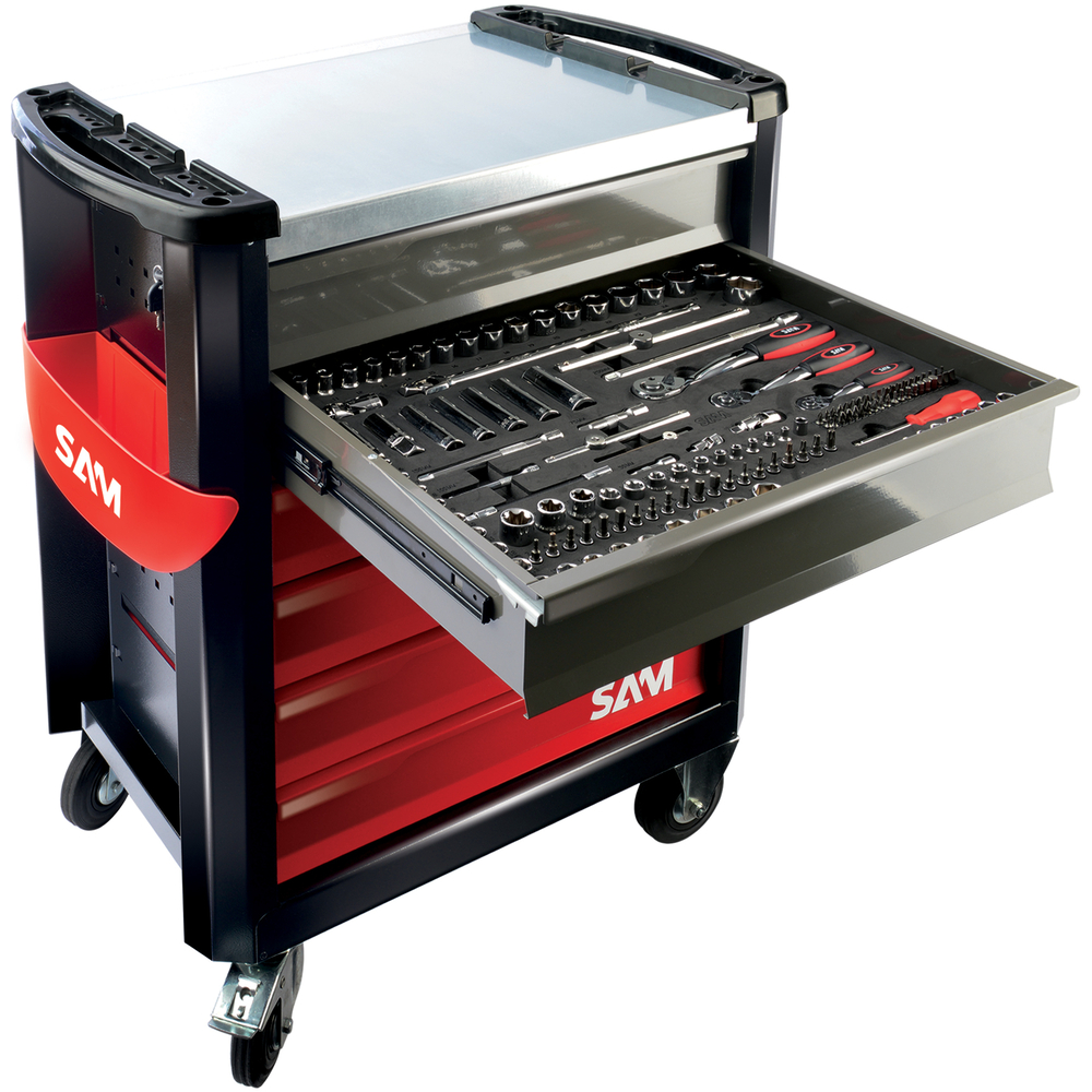 Servante SAM OUTILLAGE 6 tiroirs + composition maintenance industrielle 224 outils CPP-224PM1