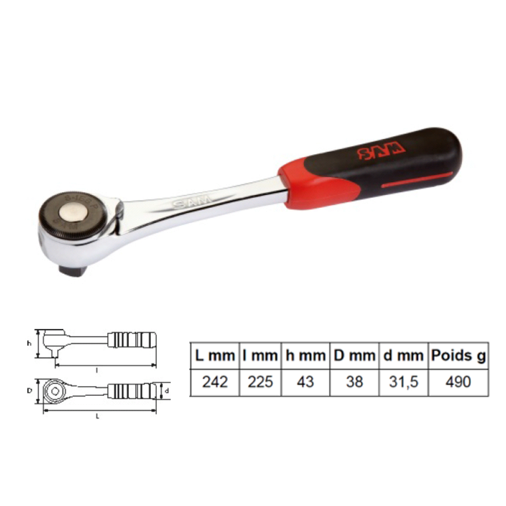 CLIQUET PUSH SAM OUTILLAGE 1/2' À INVERSION PAR LEVIER -S158P