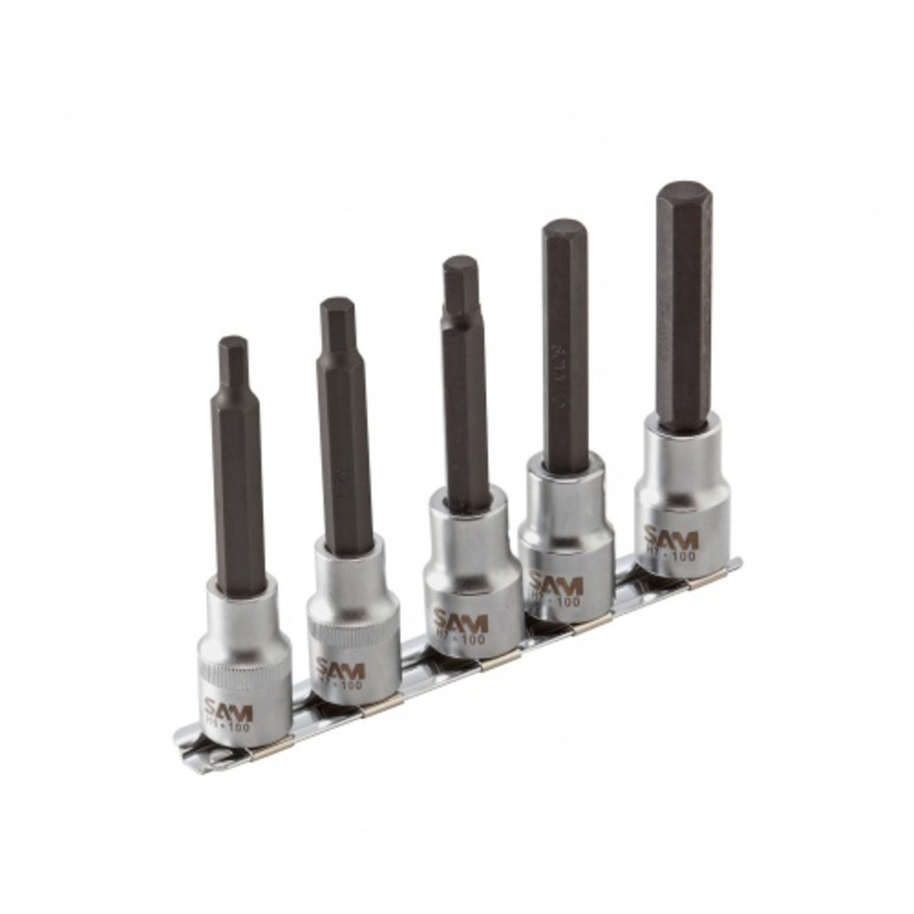Jeu de 5 douilles tournevis 6 pans longues sur rack SAM OUTILLAGE - SCLJ5B
