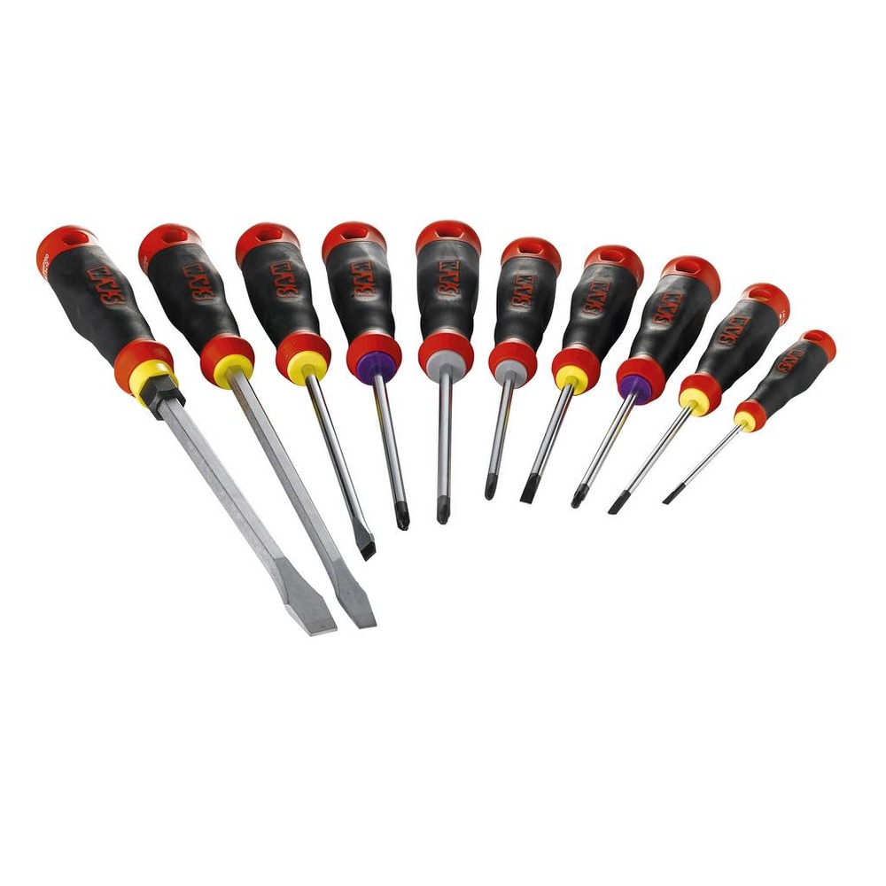 JEU 10 TOURNEVIS FENTE PHILLIPS ET POZIDRIV SAM OUTILLAGE - TJ10