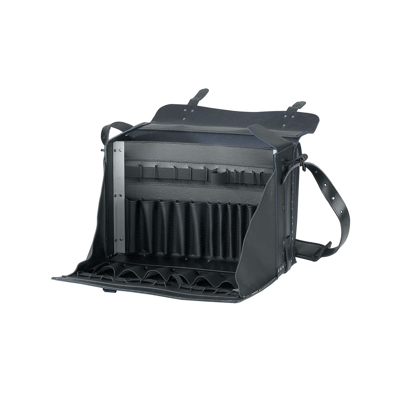 Sac à outils croûte de cuir grainée noire avec plateau porte-outils SASSI 00260