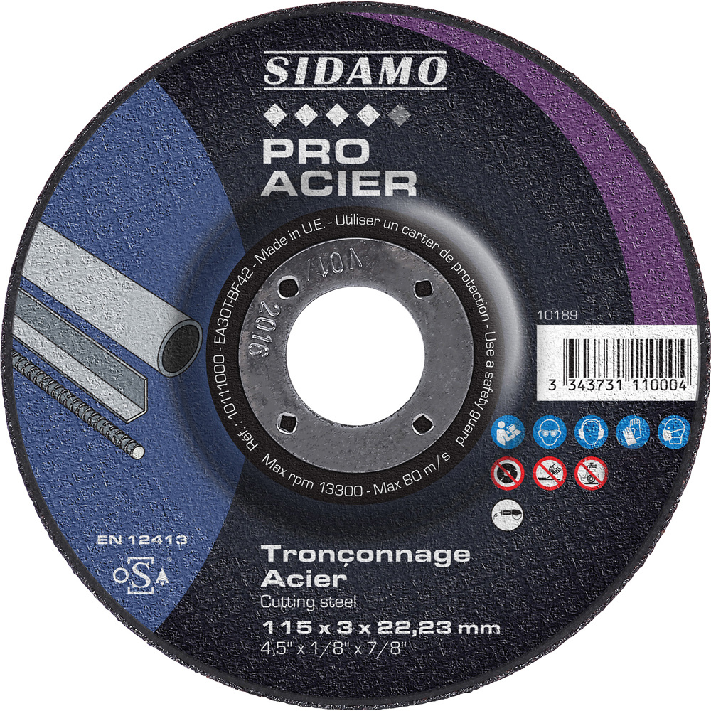 Disque à tronçonner PRO ACIER pour métaux ferreux, aciers en construction et fonte dure SIDAMO - 10111000