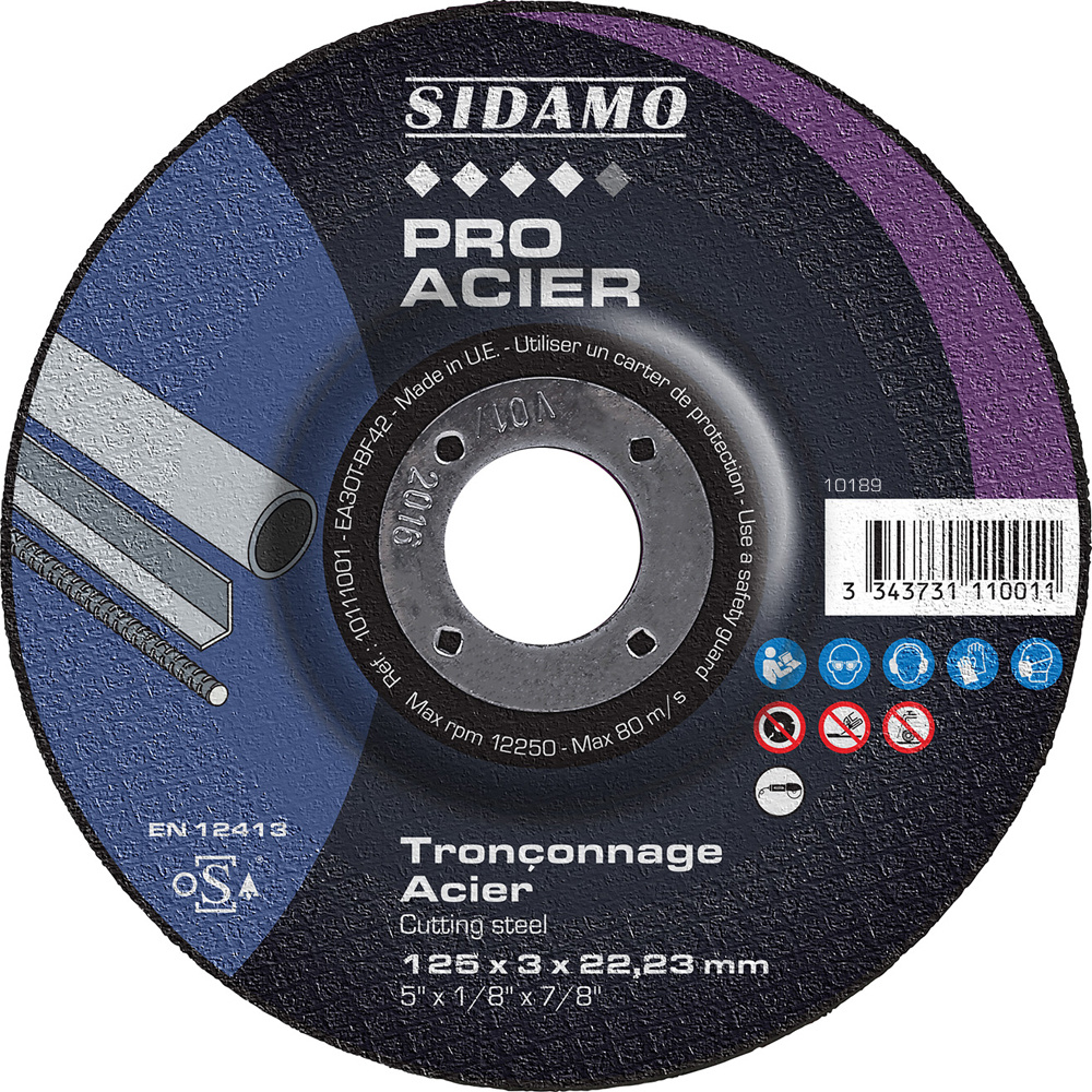 Disque à tronçonner PRO ACIER pour tronçonnage à sec des aciers et métaux ferreux SIDAMO - 10111001