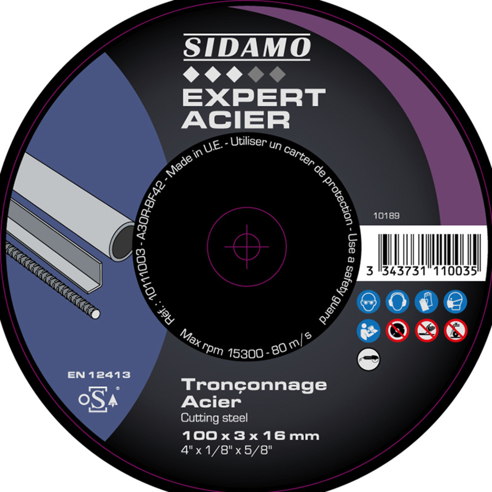 DISQUE TRONC EXPERT ACIER D.100 x 3 x 16 - SIDAMO - 10111003