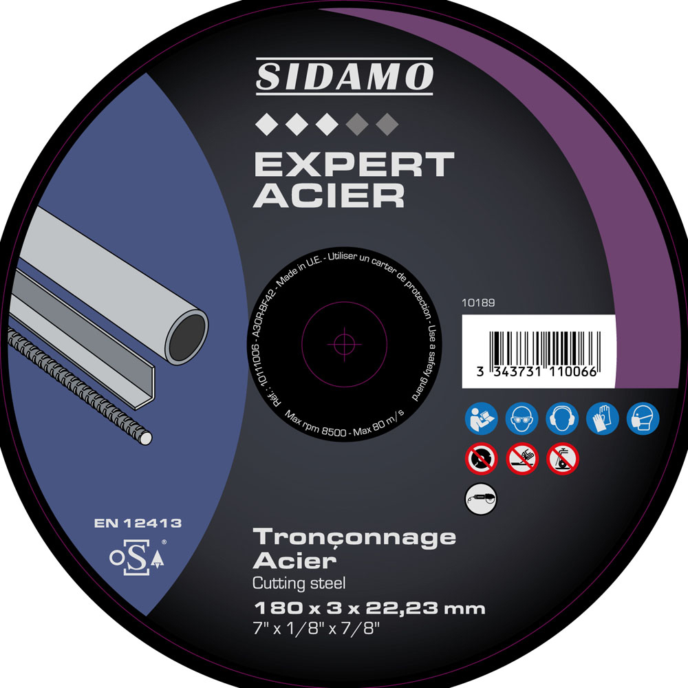 DISQUE TRONC EXPERT ACIER D.180 x 3 x 22,23 - SIDAMO - 10111006