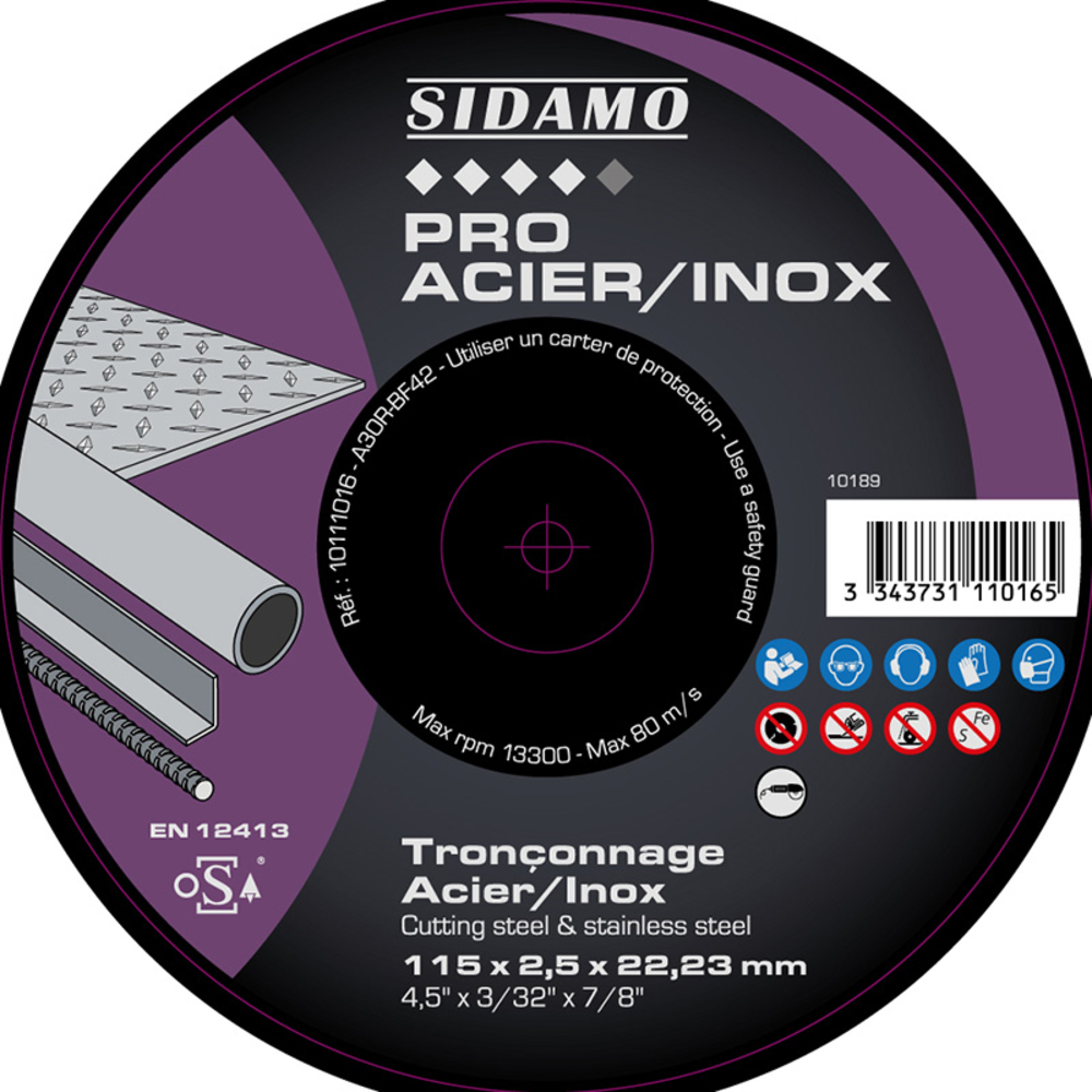 DISQ. TRONC PRO ACIER INOX D.115 x 2.5 x 22,23 SIDAMO - 10111016