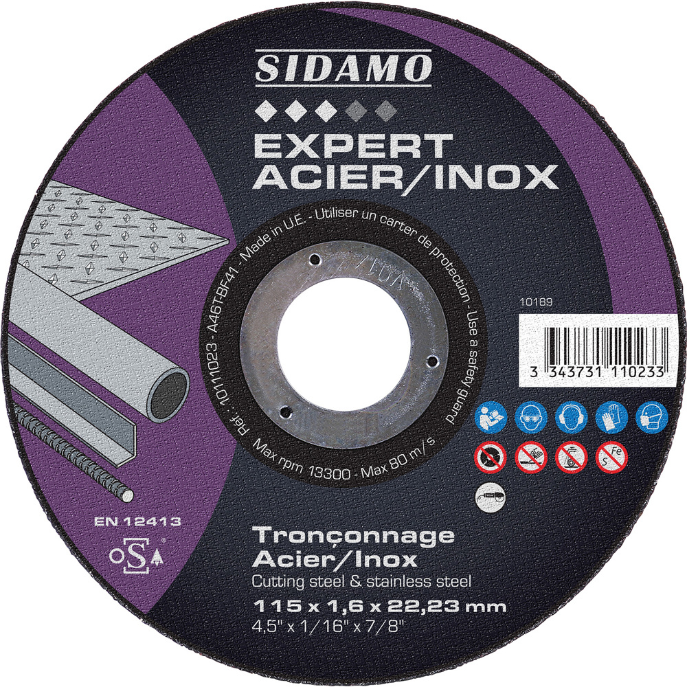 Disque à tronçonner Expert Acier Inox pour tronçonnage à sec de profilés et tôles en acier ou inox SIDAMO - 10111023